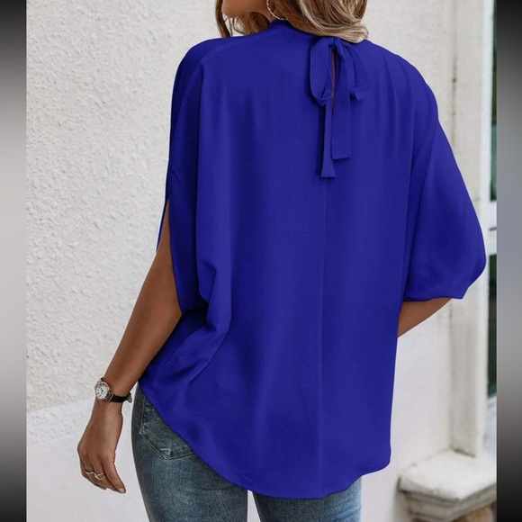Boho baby blue tie back batwing sleeve top - Picture 11 of 14